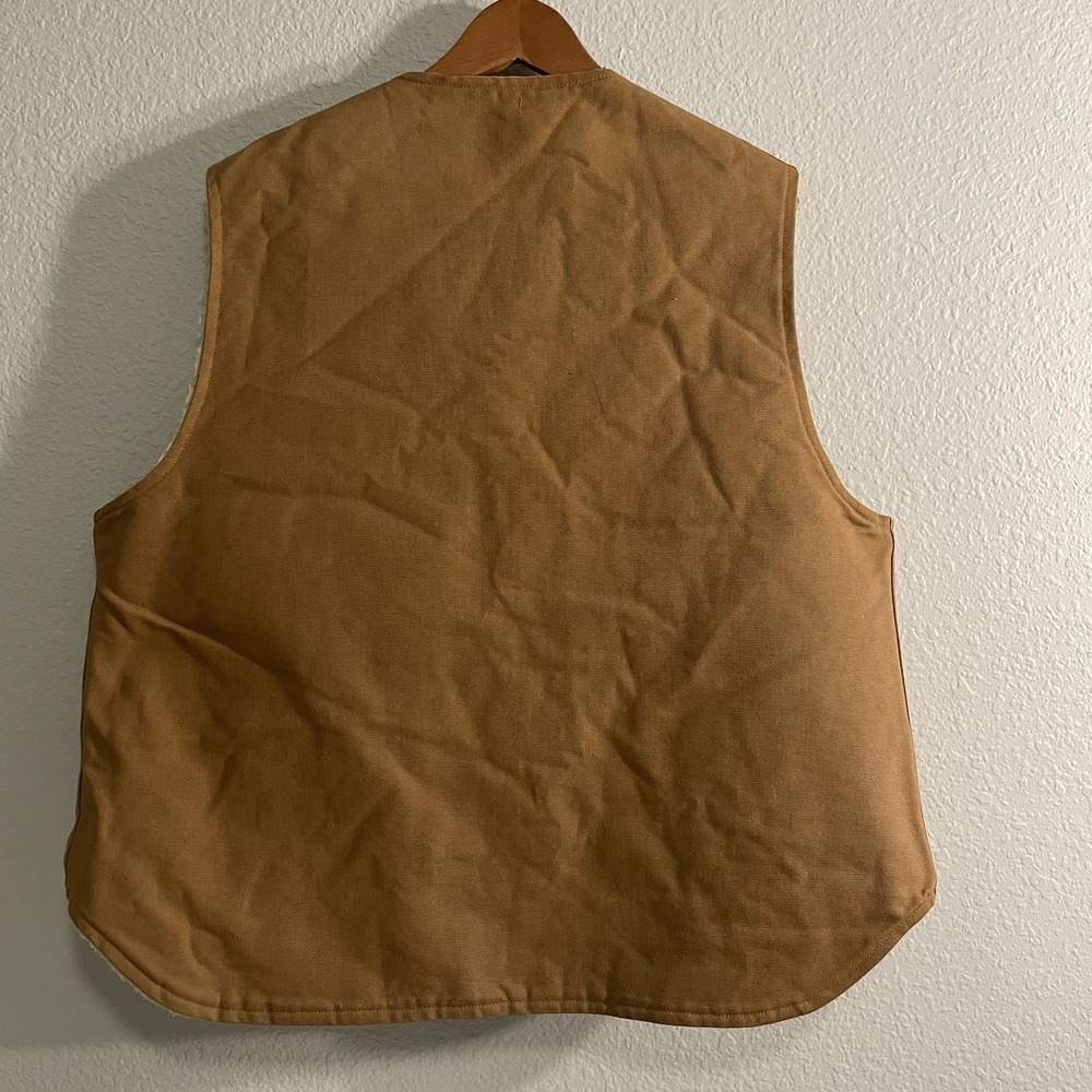 Vintage CARHARTT Brown Duck Vest Sherpa Lined 6SV Hunting USA 2XL Distressed - Picture 7 of 11